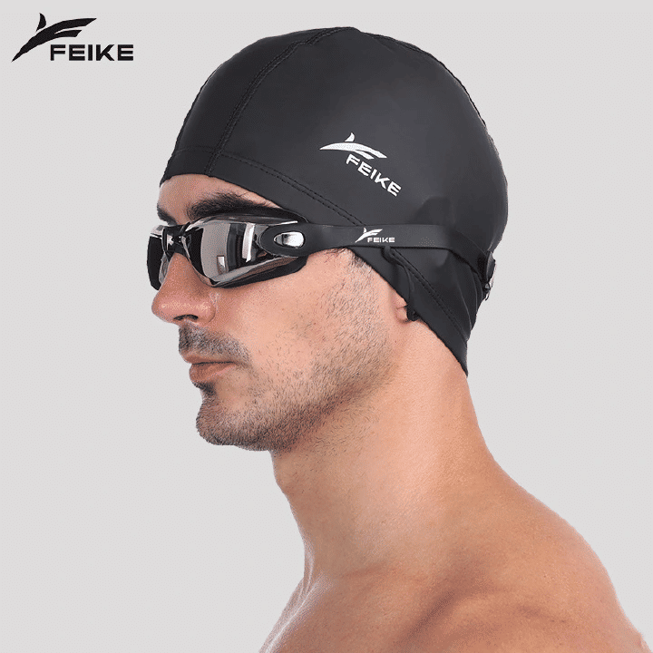 4Pcs Set High Definition Waterproof Anti-Fog Swimming Goggles Large Frame Electroplating with Cap Earplugs Nose Clip