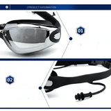 4Pcs Set High Definition Waterproof Anti-Fog Swimming Goggles Large Frame Electroplating with Cap Earplugs Nose Clip