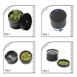 4-Layer Zinc Alloy Metal Tobacco Herb Grinder Spice Mill Crusher Kitchen Tool 35mm Black