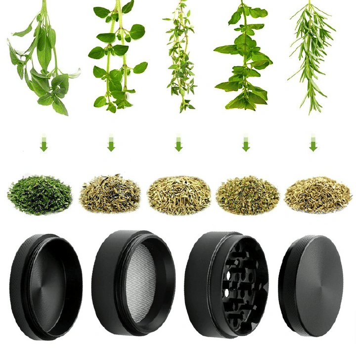 4-Layer Zinc Alloy Metal Tobacco Herb Grinder Spice Mill Crusher Kitchen Tool 35mm Black