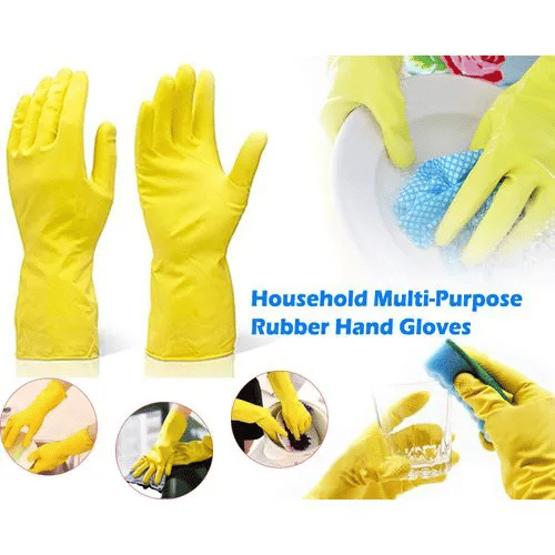 Washable Reusable Rubber Hand Gloves Germ Protection Waterproof Yellow