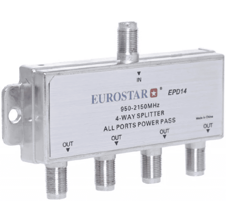Eurostar Digital 4-Way Coaxial Cable Splitter Antenna Signal Silver