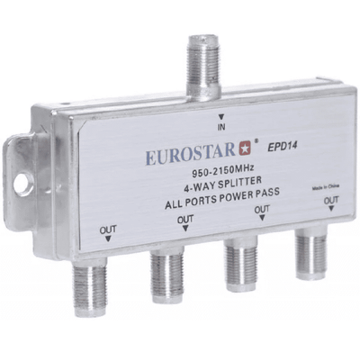 Eurostar Digital 4-Way Coaxial Cable Splitter Antenna Signal Silver
