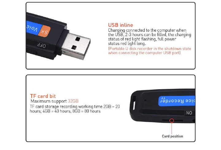 Spy Audio Digital Voice Recorder USB Disk Drive for Windows & Mac Upto 32GB