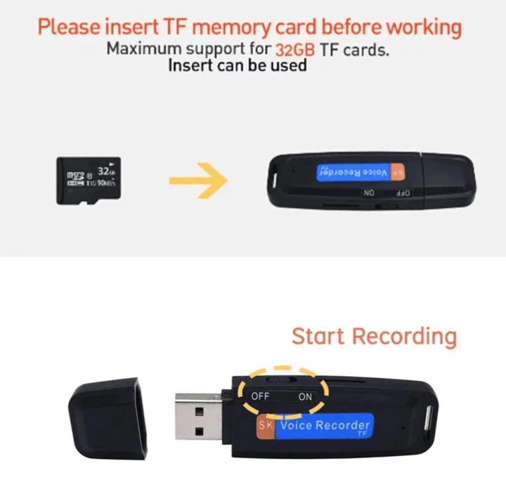 Hidden Digital USB Voice Recorder Portable MP3 Flash Drive Dictaphone Microphone