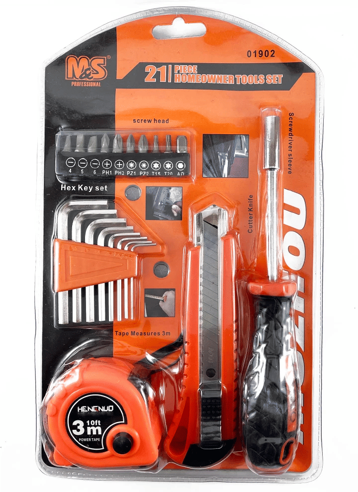 21-Piece General Household Hand Tool Kit Homeowner Repair Tools Set Screwdrivers