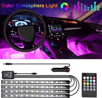 4-in-1 Car LED Strip Light 7 Multicolor Interior RGB Under Dash Lighting Wireless Remote Control
