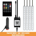 4-in-1 Car LED Strip Light 7 Multicolor Interior RGB Under Dash Lighting Wireless Remote Control