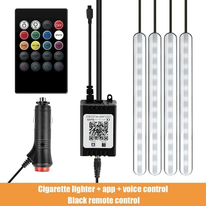4-in-1 Car LED Strip Light 7 Multicolor Interior RGB Under Dash Lighting Wireless Remote Control
