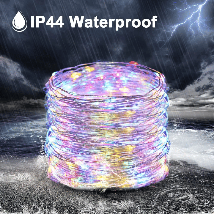 100 LED Solar Fairy Lights 33ft Silver Wire 8 Modes IP65 Waterproof Outdoor Indoor Decorations Multicolour