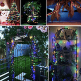 100 LED Solar Fairy Lights 33ft Silver Wire 8 Modes IP65 Waterproof Outdoor Indoor Decorations Multicolour