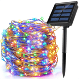 100 LED Solar Fairy Lights 33ft Silver Wire 8 Modes IP65 Waterproof Outdoor Indoor Decorations Multicolour