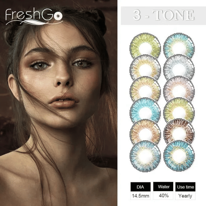 Freshgo 3 Tone Color Contact Lenses Yearly Natural Appearance Pupil Hidrocor Circle Eye Contacts 1 Pair