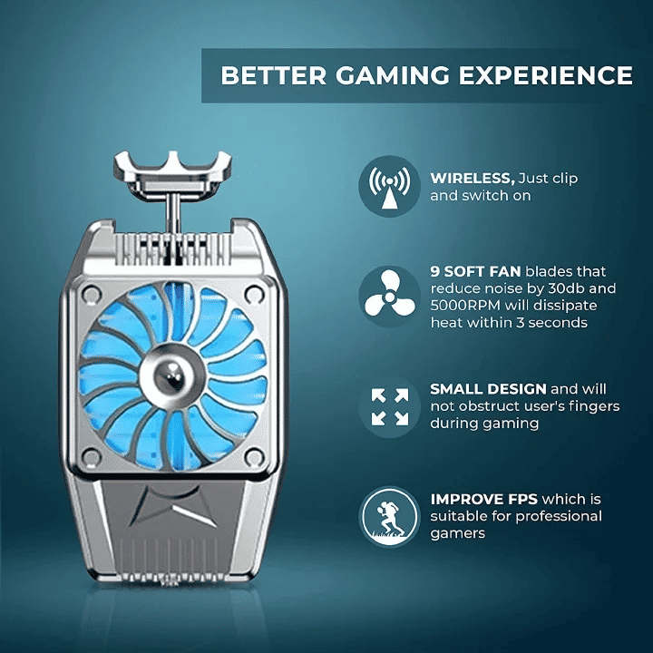 Rechargeable Mobile Phone Cooler Bracket Stand Cooling Fan Radiator LED Light Gaming iPhone Android