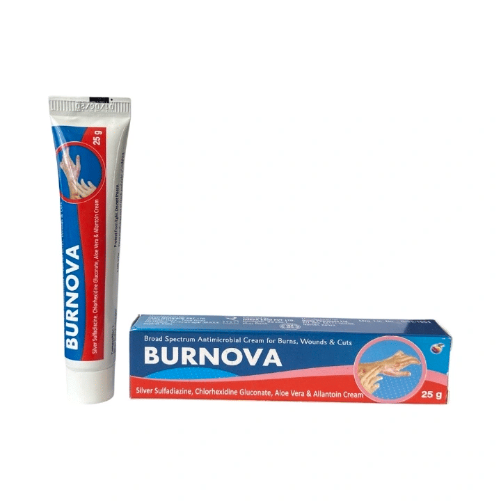 Burnova Broad Spectrum Antimicrobial Cream Gel for Burns Wounds Cuts with Aloe Vera Allantoin