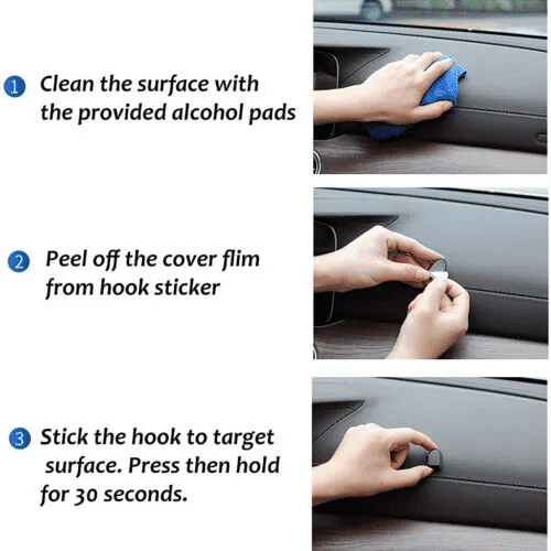 4-Pack Mini Car Hooks USB Cable Holder Dash Mount Hangers Universal Consoles Organizers