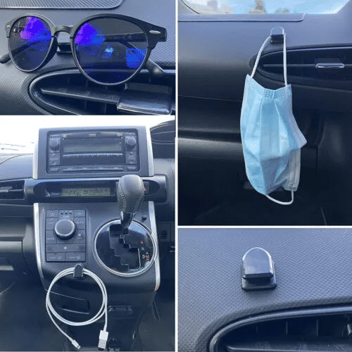 4-Pack Mini Car Hooks USB Cable Holder Dash Mount Hangers Universal Consoles Organizers