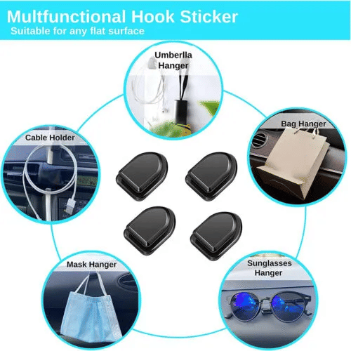 4-Pack Mini Car Hooks USB Cable Holder Dash Mount Hangers Universal Consoles Organizers