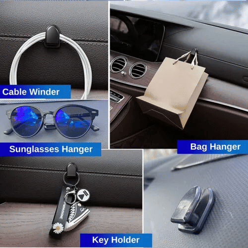 4-Pack Mini Car Hooks USB Cable Holder Dash Mount Hangers Universal Consoles Organizers