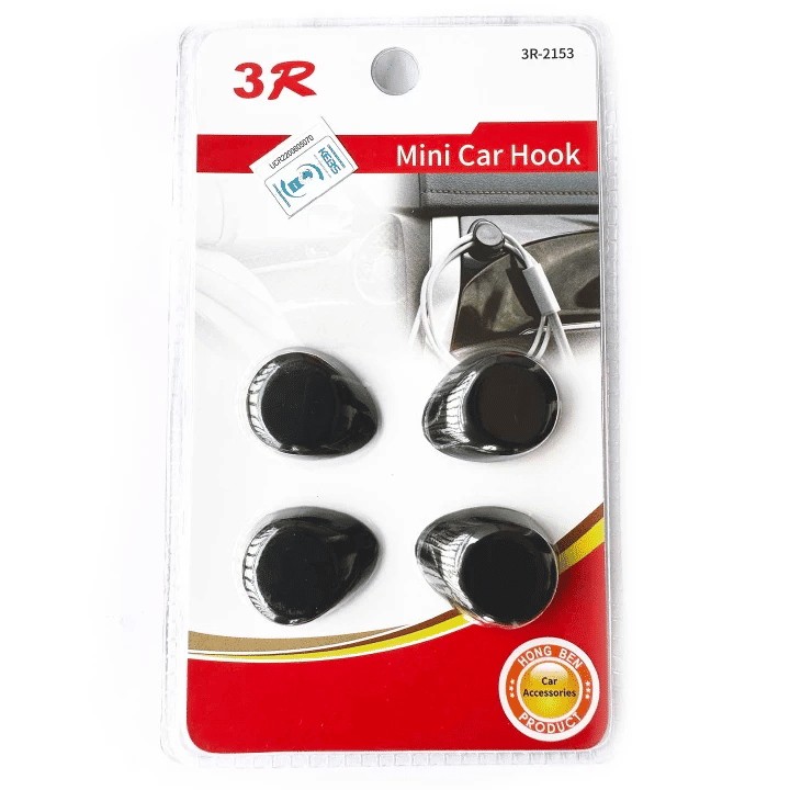 4-Pack Mini Car Hooks USB Cable Holder Dash Mount Hangers Universal Consoles Organizers