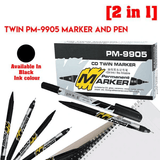 12 Pcs PM-9905 2 In 1 CD Twin Permanent Marker And Pen Both Side Black