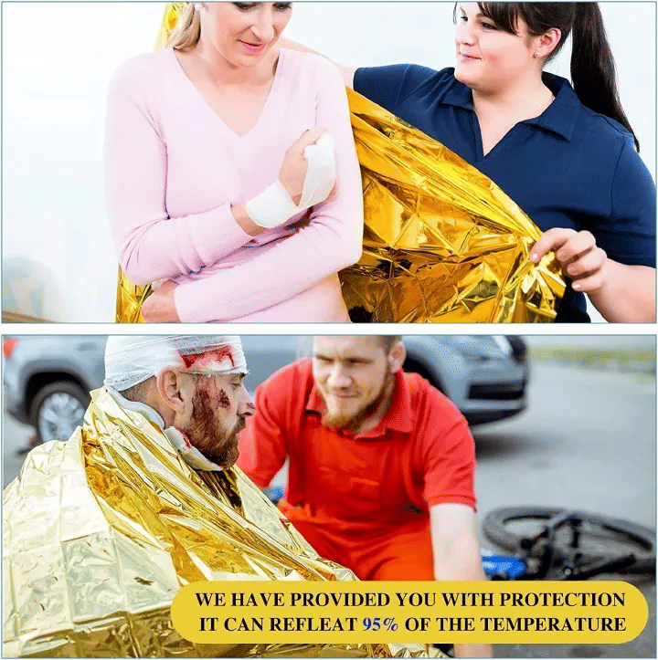 Outdoor Survival Waterproof Emergency Thermal Blanket 210x130cm Reusable Mylar Foil Gold