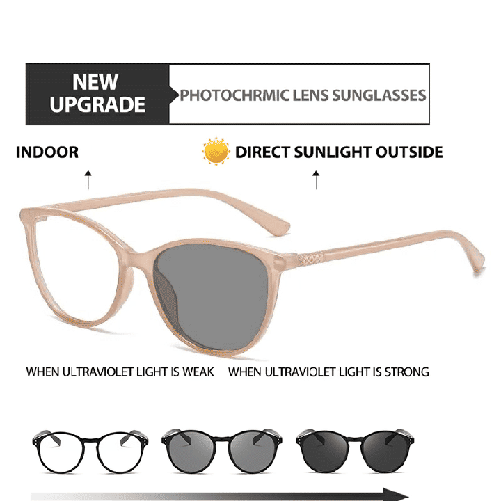 Girls' Cat Eye Photochromic Small Frame Reading Glasses Champagne Anti Blue Light