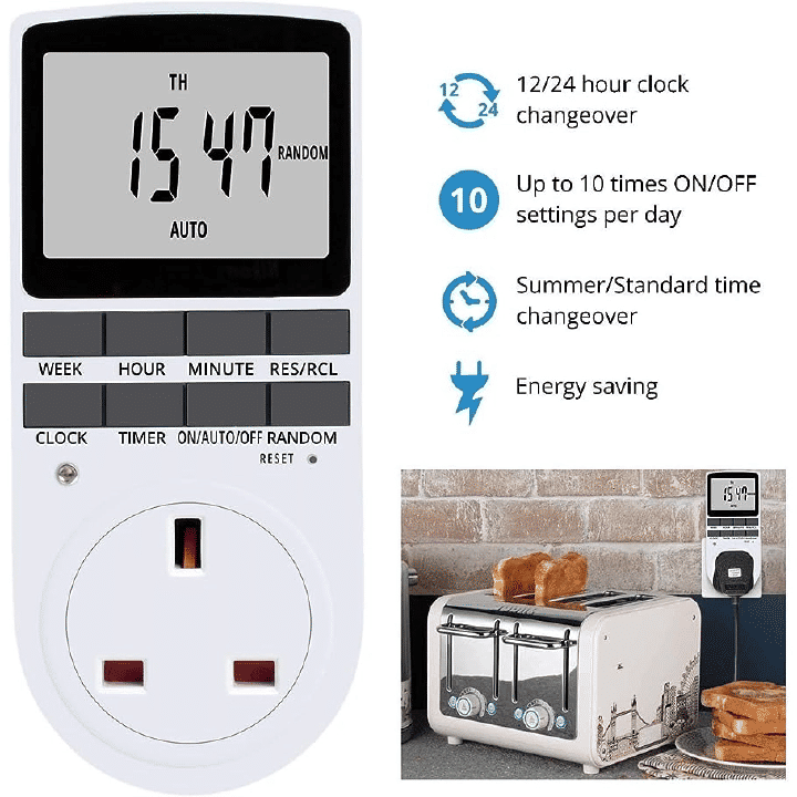 Electronic Digital Timer Automatic Switch Socket Programmable ON OFF Power Saver for Mobile Laptop Charging Lightning Control