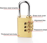 3-Digit Combination Brass Padlock Keyless Mini Safety Password Resetable Code Lock for Luggage Suitcase Backpack Travel Bag Gold 1Pc/Set