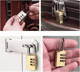 3-Digit Combination Brass Padlock Keyless Mini Safety Password Resetable Code Lock for Luggage Suitcase Backpack Travel Bag Gold 1Pc/Set