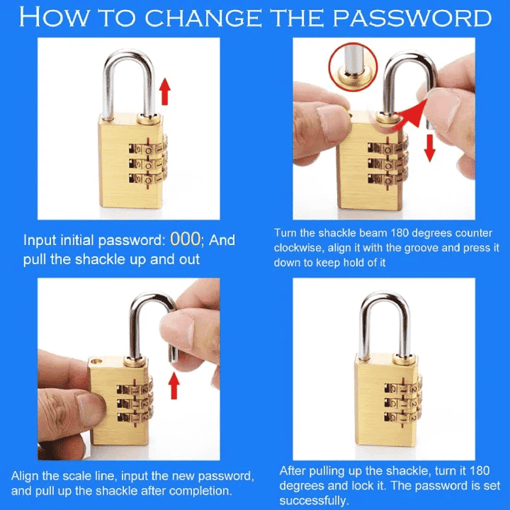 3-Digit Combination Brass Padlock Keyless Mini Safety Password Resetable Code Lock for Luggage Suitcase Backpack Travel Bag Gold 1Pc/Set