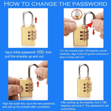 3-Digit Combination Brass Padlock Keyless Mini Safety Password Resetable Code Lock for Luggage Suitcase Backpack Travel Bag Gold 1Pc/Set