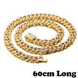 Men's Cuban Link Chain Necklace Faux Gold Coated Diamond-Like Rhinestones Alloy Iced Out Hip Hop Jewelry