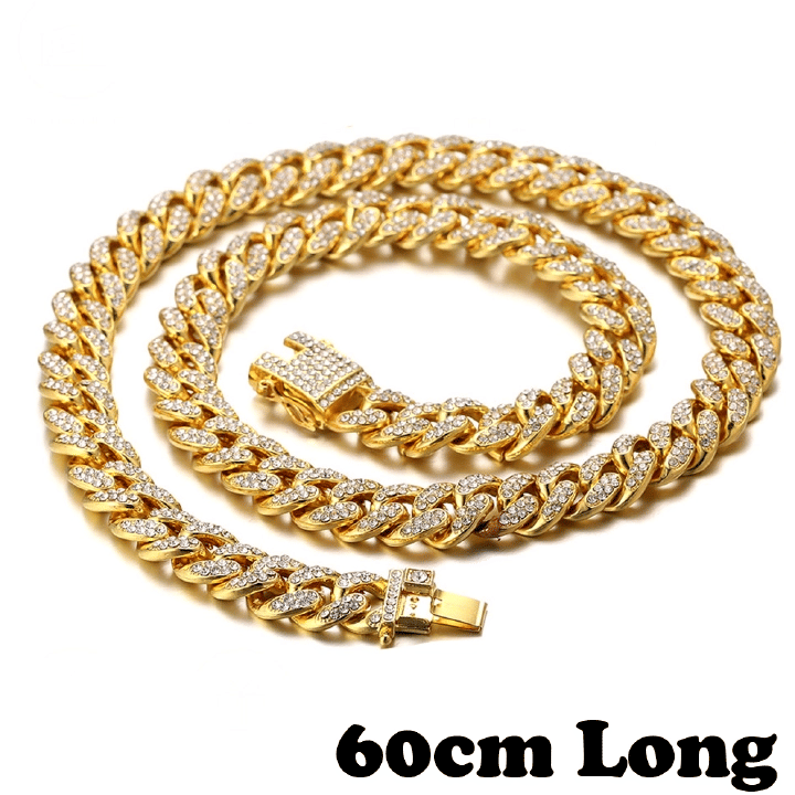 Men's Cuban Link Chain Necklace Faux Gold Coated Diamond-Like Rhinestones Alloy Iced Out Hip Hop Jewelry