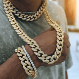 Men's Cuban Link Chain Necklace Faux Gold Coated Diamond-Like Rhinestones Alloy Iced Out Hip Hop Jewelry