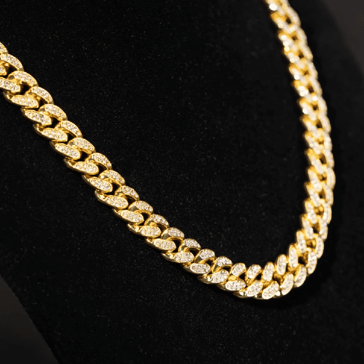 Men's Cuban Link Chain Necklace Faux Gold Coated Diamond-Like Rhinestones Alloy Iced Out Hip Hop Jewelry