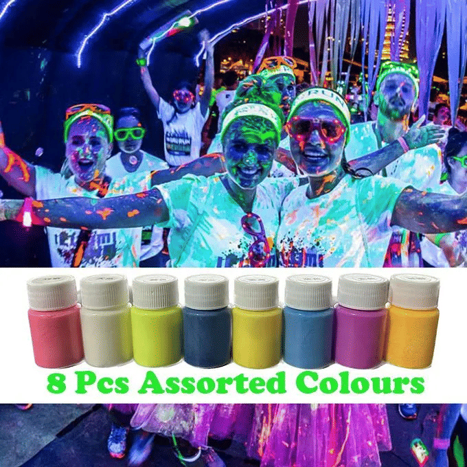 8pcs 20g Fluorescent Glow in the Dark Body Paint UV Blacklight Acrylic Luminous Pigment Night Running Party DIY Gold