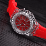 Luminous Colourful Light Watch LED Crystal Bling Couple Gift Girl Party Silicone