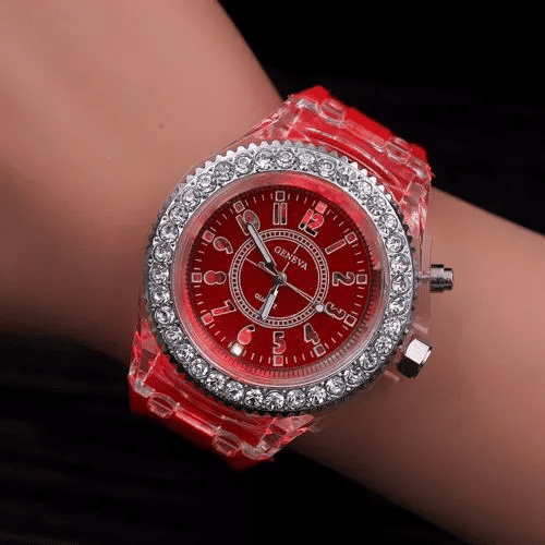Luminous Colourful Light Watch LED Crystal Bling Couple Gift Girl Party Silicone