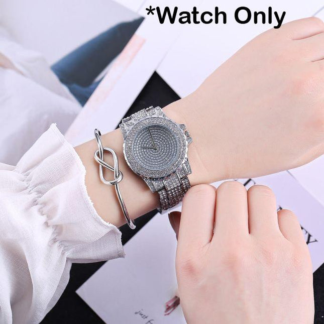 Ice Silver Men Women Wrist Watch Rhinestones Quartz Business