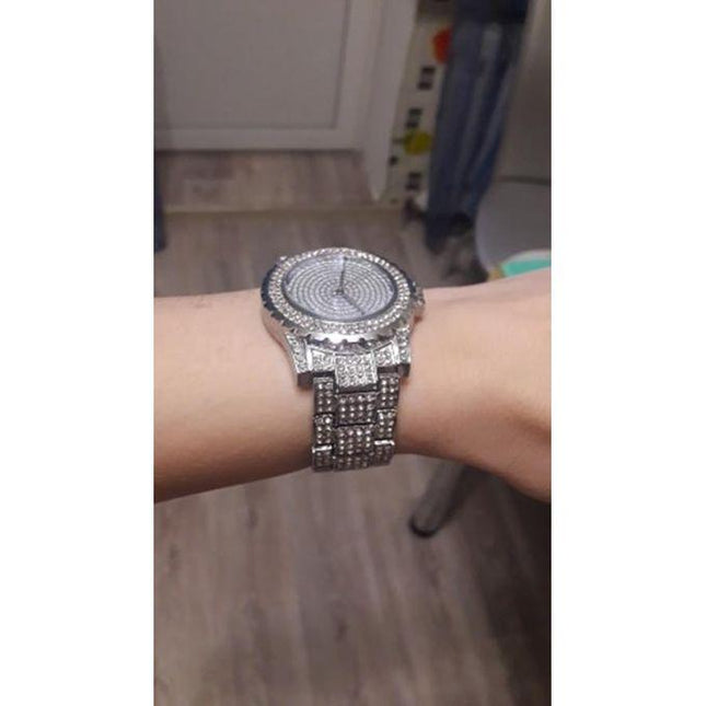 Ice Silver Men Women Wrist Watch Rhinestones Quartz Business
