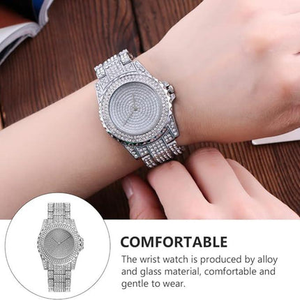Ice Silver Men Women Wrist Watch Rhinestones Quartz Business