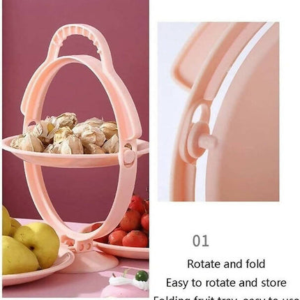 Foldable Rotating Dessert Fruit Plate Stand Tray, Fruit Stand Plastic Fruit Bowl, Multilayer Rotating Folding Fruit Tray, Dried Fruit Basket