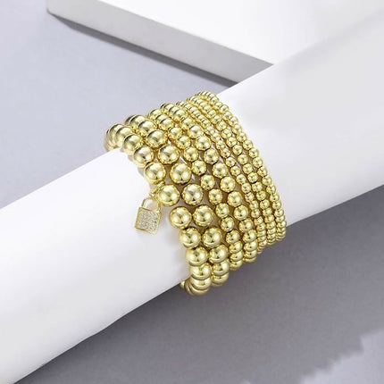 Gold Faux Pearl Bracelet 5-Row Stretch