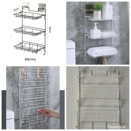 Metallic Hanging Bathroom Organizer, No Drilling, Shower Shelf for Hanging, Stainless Steel Shower Basket, Shower Rail with 3-Tier Basket, Foldable and Removable