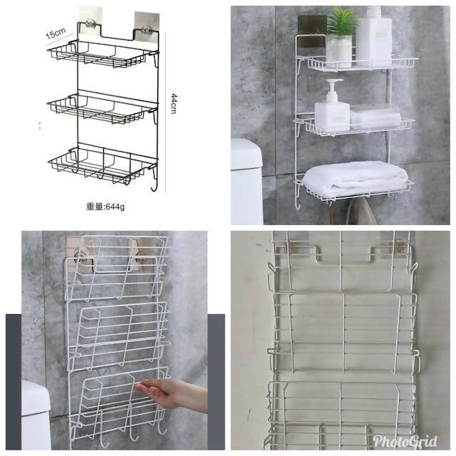 Metallic Hanging Bathroom Organizer, No Drilling, Shower Shelf for Hanging, Stainless Steel Shower Basket, Shower Rail with 3-Tier Basket, Foldable and Removable