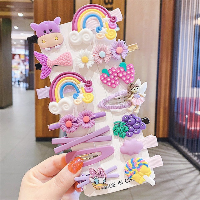 14 Piece Kish Hair Accessories for Girls, Sweet Rainbow Fruit Hair Clip Set, Colorful Hair Accessories for Little Fashionistas