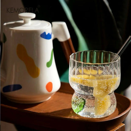 Glass Cup Cute Stripes Fat Cup Cream Cup Milk Coffee Breakfast Juice Mug High Temperature Resistant Glass Water Cup 300ml