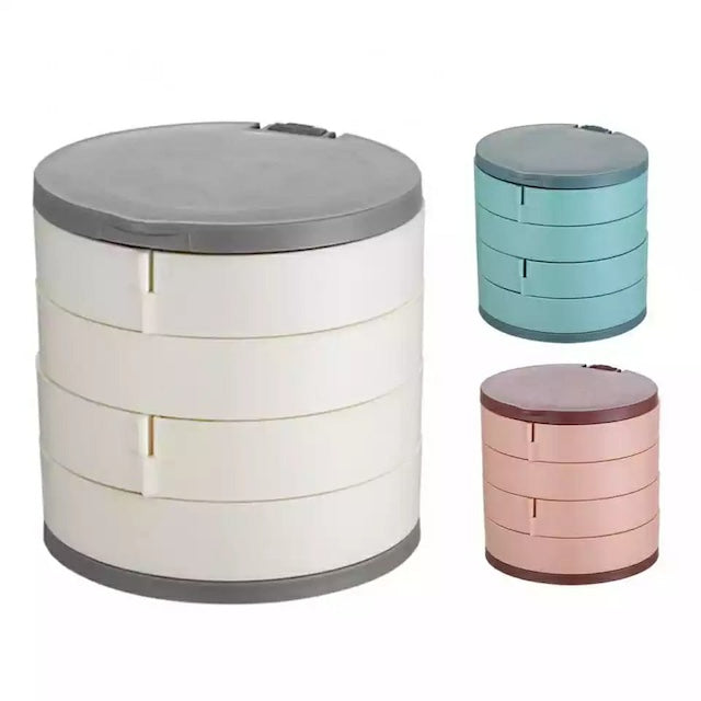 Four Layered Rotating Accessories Storage Box, 360 Degree Rotating Earring Storage with Mirror, Travel Jewellery Box