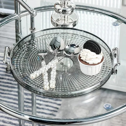 Lazy Susan Tray, Round Serving Tray with Golden Handles, Acrylic Decorative Tray for Coffee Tea, Food Serving Tray